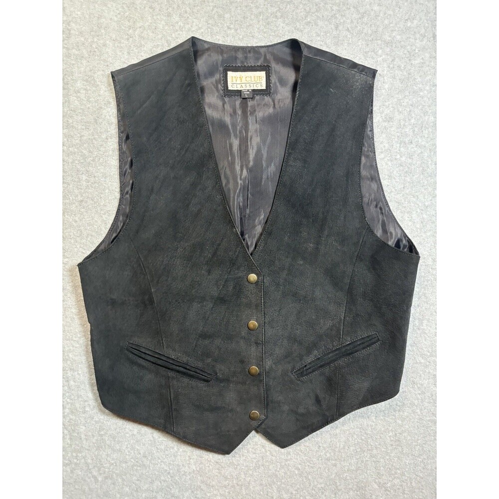 Ivy Club Classics Men’s Large Leather 4 Button Vest Black‎ Velvet Satin